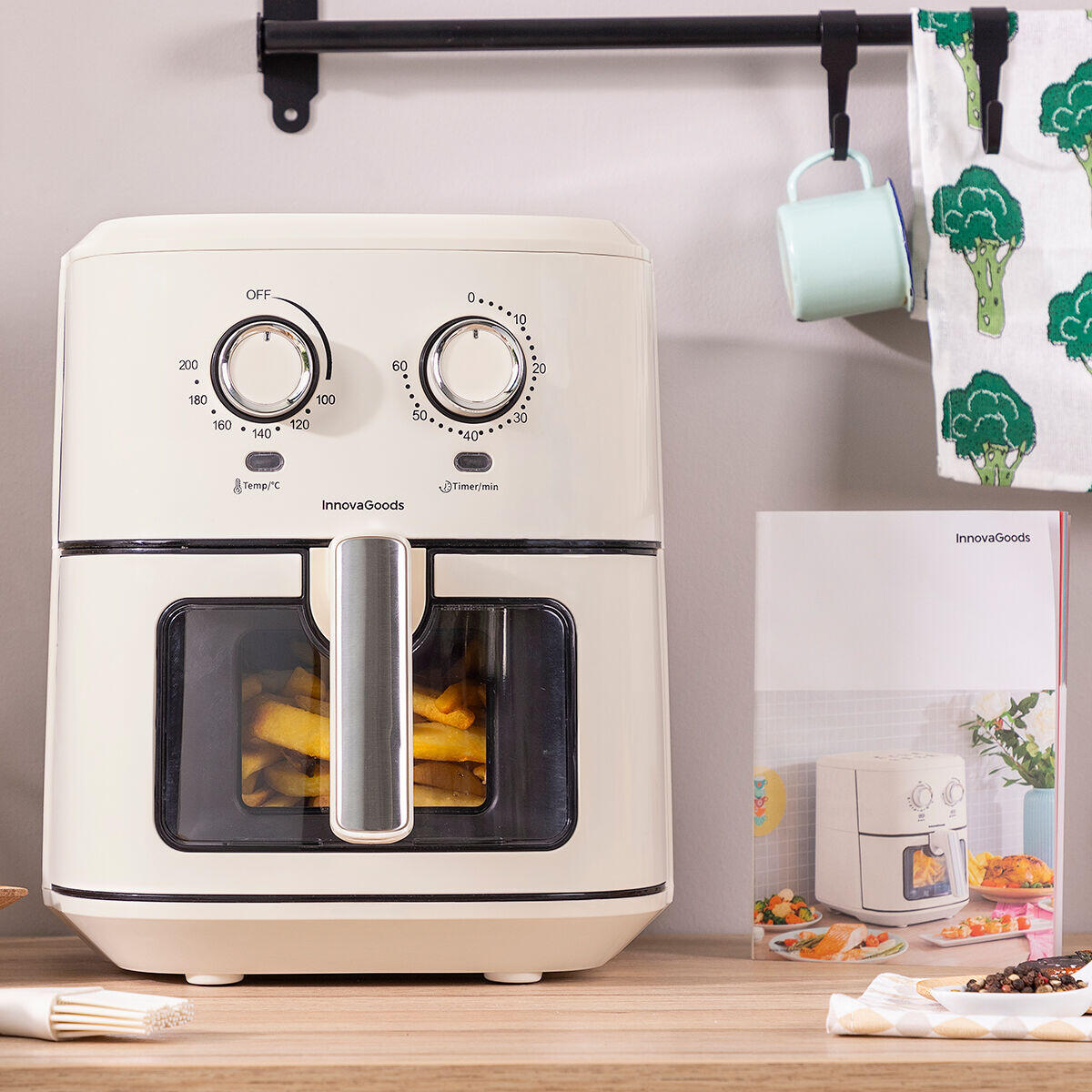 Freidora de Aire Vynner Pro 6500 – InnovaGoods (6,5 L, 1700 W, Crema, Acero Inoxidable)