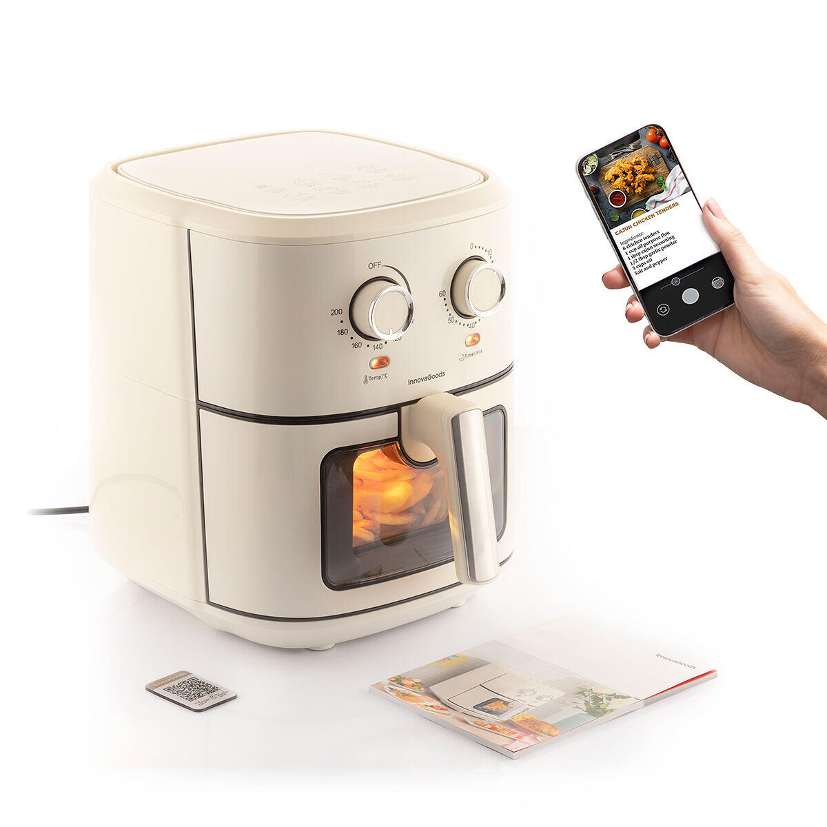 Freidora de Aire Vynner Pro 6500 – InnovaGoods (6,5 L, 1700 W, Crema, Acero Inoxidable)