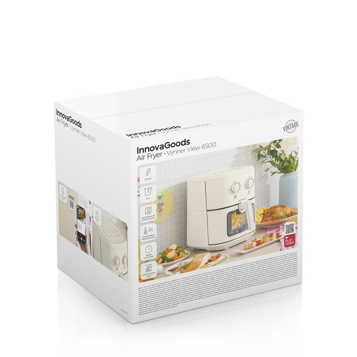 Freidora de Aire Vynner Pro 6500 – InnovaGoods (6,5 L, 1700 W, Crema, Acero Inoxidable)