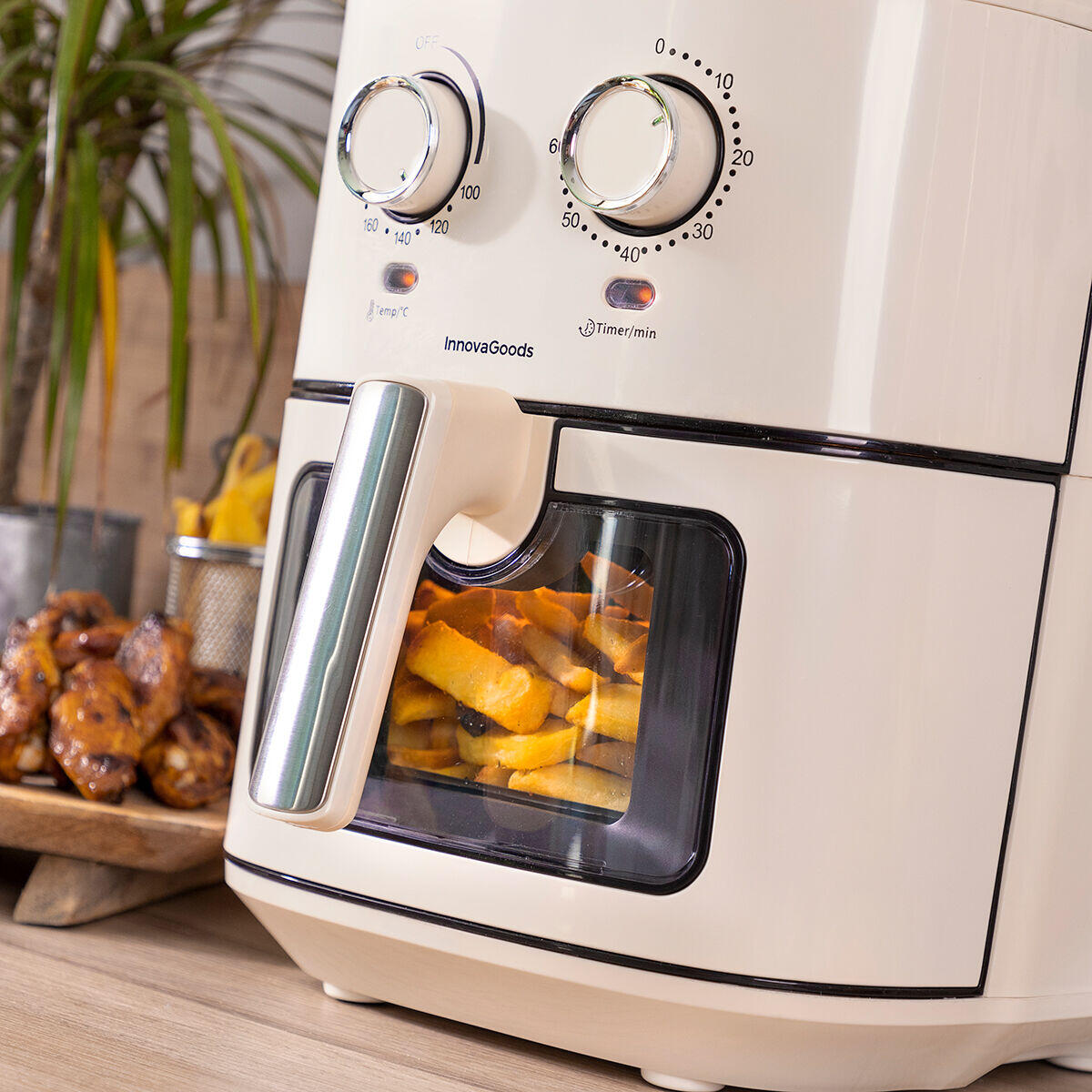 Freidora de Aire Vynner Pro 6500 – InnovaGoods (6,5 L, 1700 W, Crema, Acero Inoxidable)